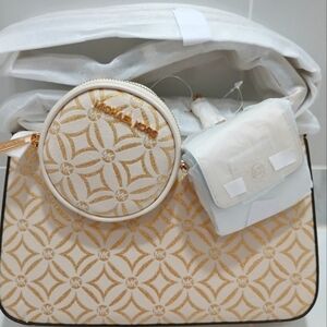 MICHAEL KORS Jet Set Travel Logo Jacquard Crossbody Tech Attachments NWT